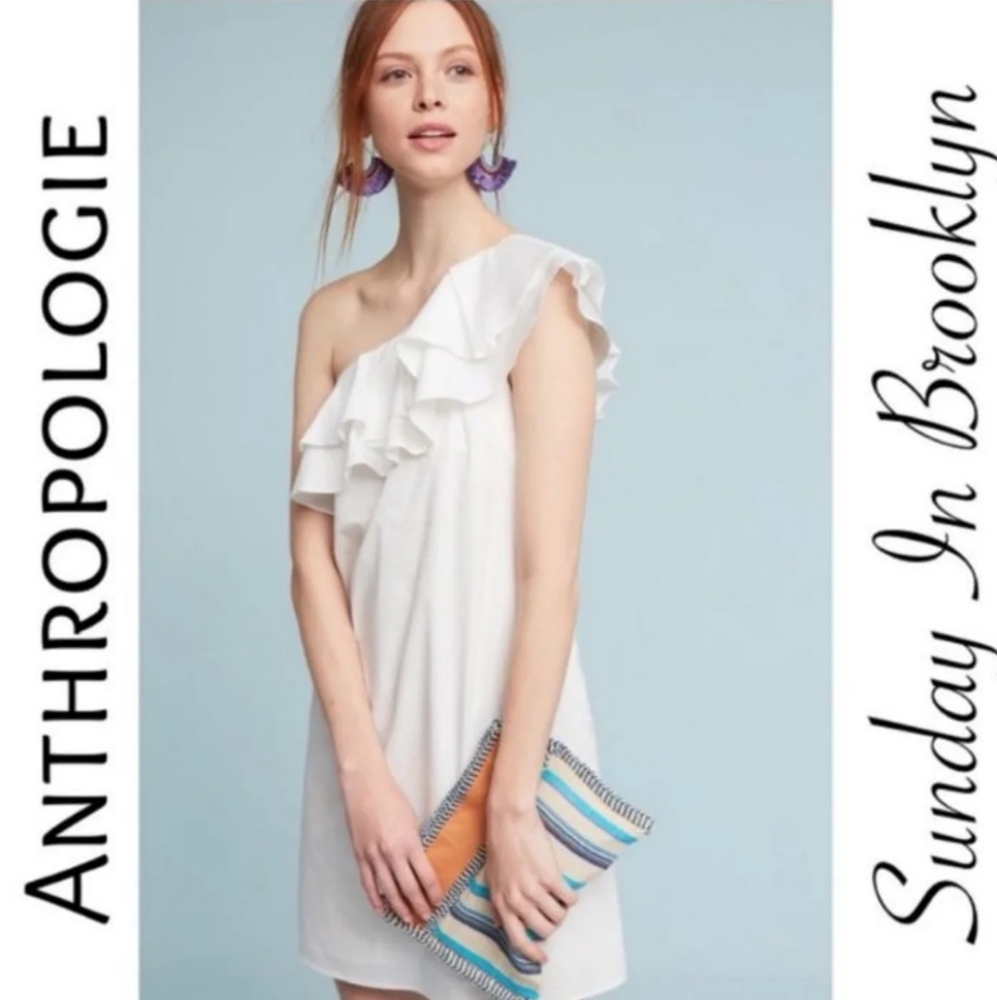 Anthropologie White One Shoulder Dress